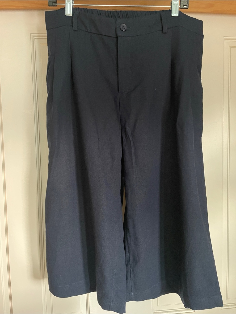Women's Blue Wide-Leg Culotte Style Linen/Cotton Pants Size XL